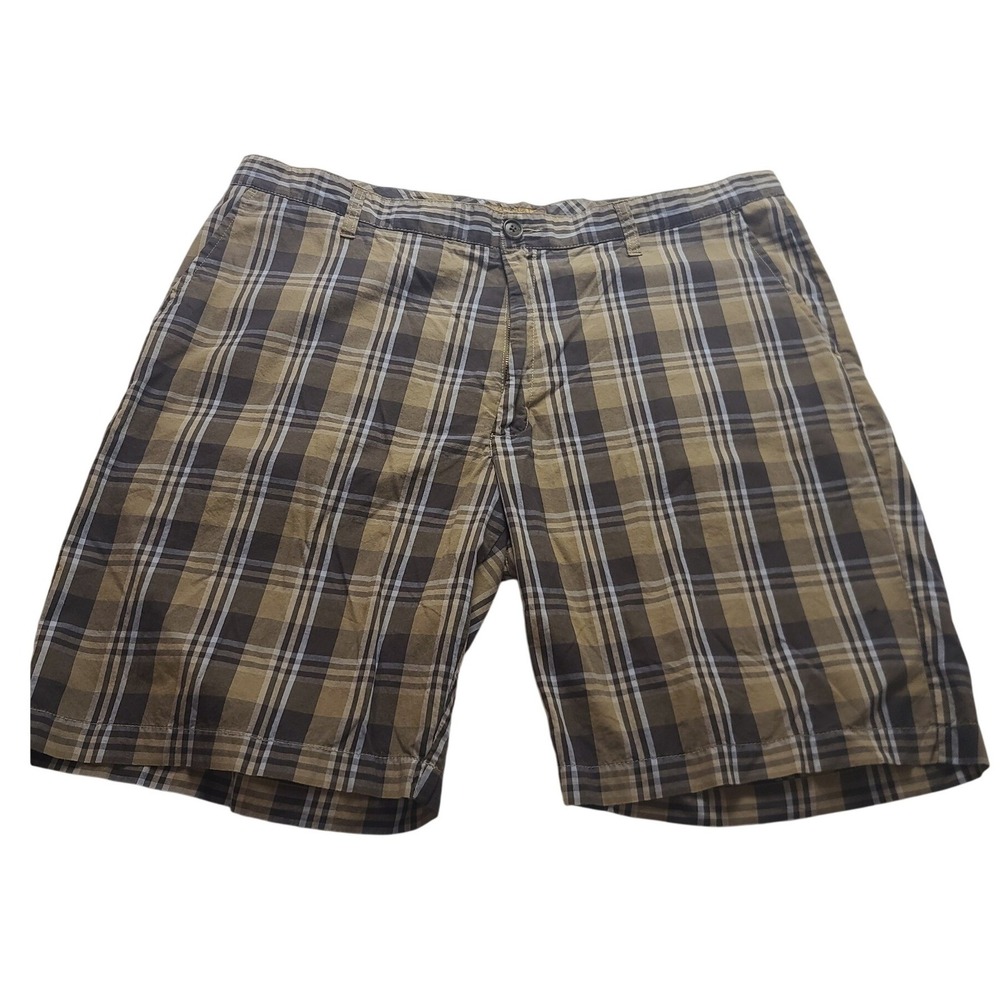 Blue Men's Plaid Shorts‎ Size 42 Brown Tan Blue Cotton Flat Front Casual Summer